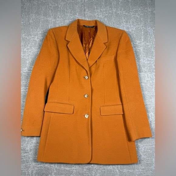 Laura Ashley Made in Poland Orange Wool Blend Long Blazer Jacket Womens 6 - Picture 1 of 8